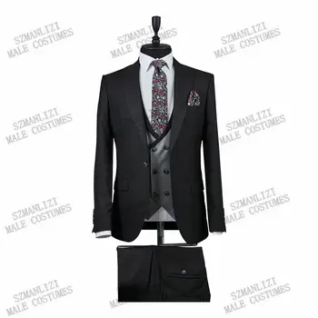 2021 Formale Oameni De Afaceri În Costume Negre, Gri Vesta Costum De Nunta Mirele Smoking Slim Fit Terno Masculino Petrecere Bal Blazer