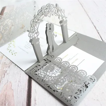 3D salut invitatie de nunta card gri albastru florale cuplu de tăiere cu laser personalizat invita RSVP carte de imprimare