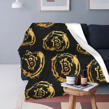 Manta dorada de Bitcoin, forro polar de Corali, felpa de Bitcoin, criptomoneda, Btc, Blockchain, alin cama, canapea, colcha