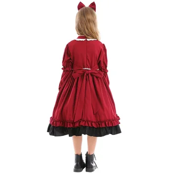 Roșu Fete Lolita Alice Cosplay De Copii Pentru Copii De Halloween Chelneriță Menajera Costume De Carnaval De Purim Parada Joc De Rol Show-Rochie De Petrecere