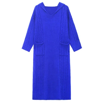 Femei Albastru Dimensiuni Mari, Elegante, Lungi de Tricotat Rochii Femei Rochie Nou Hanorac cu Maneca Vrac se Potrivi de Moda Valul de Primavara Toamna anului 2021