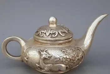Antic QingDynasty Handmade argint binecuvântare ceainic / ulcior,sculptat manual meserii,cel mai bun de colectare& podoabă