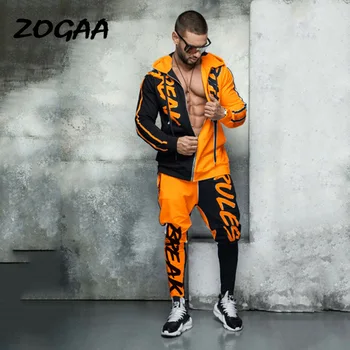 ZOGAA 2020 Bărbați Costum Sport Hanorac cu Litere de Culoare de Potrivire de Personalitate Hip Hop Zip Cardigan Barbati Costum de Sport de Vânzare Fierbinte