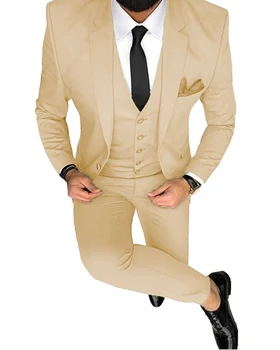 VEIAI Costum pentru Bărbați Casual 3 Piese Slim Fit Costume de Afaceri a Atins Rever Mireasa Mire Costume Pantaloni Sacou Vesta
