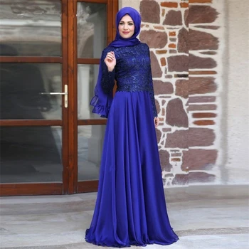 Noi Grațios a-Line Bal كوكتيل فساتين Albastru Regal Formale Rochiile Cu acces Gratuit la Hijab Sifon cu Maneci Lungi Rochii de mame