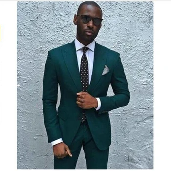 Noua Modă pentru bărbați costume Noi de culoare Verde Închis Bărbați Costume Formale de Afaceri Costume Barbati Nunta Costum Sacou+Pantaloni personalizate