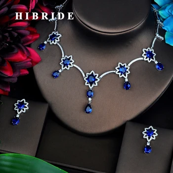 HIBRIDE Albastru AAA Cubic Zirconia Seturi de Bijuterii Pentru Femei de Moda Colier Set Accesorii Rochia de Mireasa en-Gros Preț N-446