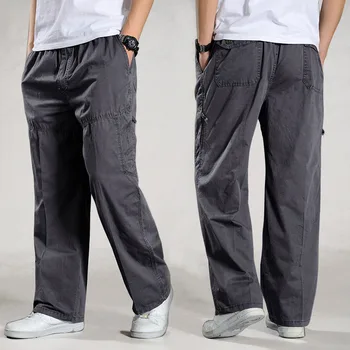 Brand Casual, Pantaloni barbati pantaloni din bumbac pantaloni largi mens pantaloni salopete de Buzunar Multi Drept Joggeri Homme 6XL
