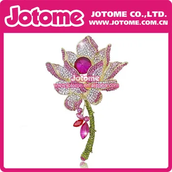 4 inch de Aur-Ton Elegant Floare de Lotus Roz de Cristal Broșă Pin