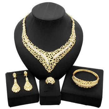 Yulaili 2021 Noi de Flori Tubulare placate cu Aur Diamond Set de Bijuterii și Agățat de Bijuterii Seturi de Serie pentru Arabian Mirese Nunta Cina