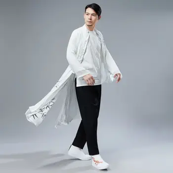 Vara Barbati Stil Chinezesc Șifon Subțire Rochie cu Maneci Lungi Tricouri Cardigan Îmbrăcăminte de protecție Solară Halat de sex Masculin Lung Trenci Sacou