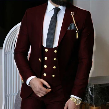 De Afaceri Italian Slim Fit Formale Oamenii se Potriveste cu Dublu Rânduri Vesta Albastru Regal Mirele costum pentru Nunta 3 Piese Costum