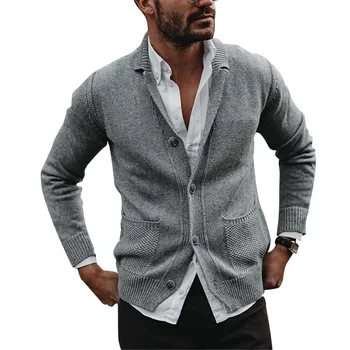 2021 noi comerțului exterior de culoare solidă pentru bărbați simplu moda subțire pulover tricot cu mâneci lungi cardigan