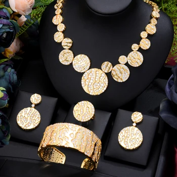 De lux 4BUC Rotund Colier Cercei Seturi Cubic Zirconia Seturi de bijuterii pentru femeile rochii de Mireasa Indian Seturi de Bijuterii Cadou