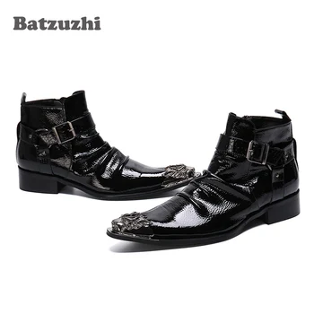 Tip Italian Barbati Ghete Pantofi Ascuțite de Fier in Picioare Cizme Negre din Piele Scurt Glezna Cowboy Vest de Partid și de Afaceri Chaussure Homme!
