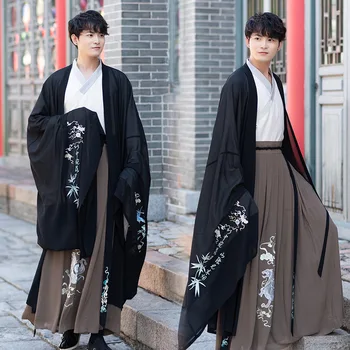 De mari dimensiuni Hanfu barbati Wei Jin stil elegant purtare mantie mare, camasa cu maneci cruce guler talie lungime Ru costum fusta