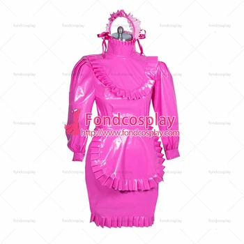 Fondcosplay adult sexy cross dressing sissy menajera scurt franceză roz subțire din PVC rochie blocabil unisex personalizate[G3877]