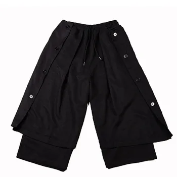 Dois Homens estilo usar solto casual calças de perna larga calças saia masculino japonia streetwear hip-hop, punk gótico harem quim