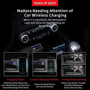 Wireless Incarcator Auto pentru Mazda CX-5 CX5 2017-2021 QC3.0 Încărcare Rapidă cu Port USB 36W QI Wireless de Încărcare Telefon Pad