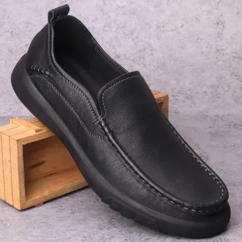 Piele De Primavara Barbati Casual Reale Rotund Toe Slip On Mocasini Moi Platformă De Conducere Pantofi Chaussure Homme De Afaceri Încălțăminte