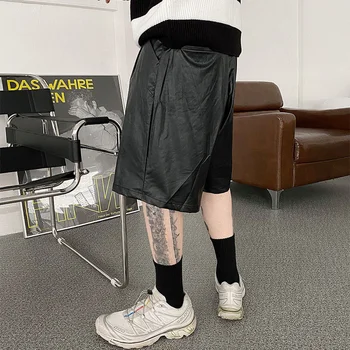 SYUHGFA Barbati Haine Casual din Piele PU pantaloni Scurți Negru Genunchi Lungime pantaloni Scurți Pentru bărbați 2022 Noi de Vara Largi Picior pantaloni Scurți coreean Trend