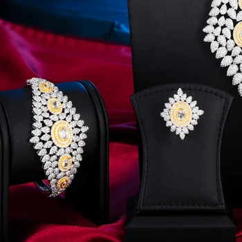 De lux Smaralde Romantic Dubai 4BUC Colier Cercei Brățară Inel Seturi de bijuterii pentru femeile rochii de Mireasa Indian Seturi de Bijuterii Cadou