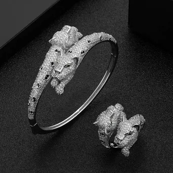 Zlxgirl bijuterii 2021 New sosire două leopard cap de animal brățară și inel brand de bijuterii Zirconiu cooper brățară de nunta inele