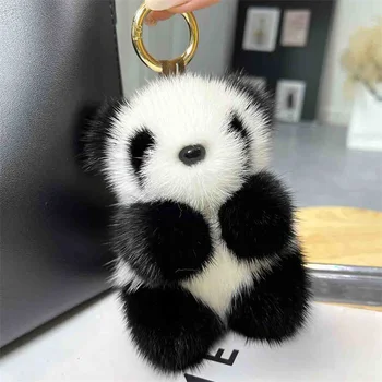 Creative Drăguț Blană De Nurcă Pompom Animal Panda Cheie Lanț Mașină Fete Geanta De Chei Ornamente Accesorii Cadou Panda Breloc
