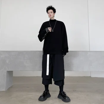 Barbati nou stil clasic întuneric Yamamoto stil curea de culoare de proiectare vrac picior drept mare trunchiate pantaloni