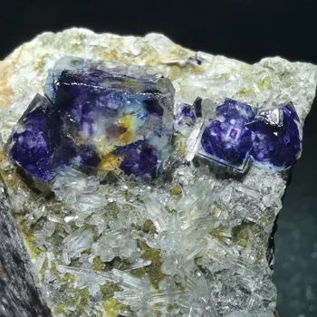 58.8 gNatural rare violet fluorit și Cluster de Cristal mineral specimen de energie de vindecare de predare acasă decor CRISTAL de CUARȚ GE