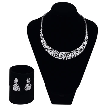 Nunta de lux Seturi de Bijuterii pentru femei placat cu rodiu cu cadru alb CZ 2 buc set de bijuterii ( colier + cercei ) transport Gratuit