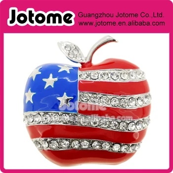 Steagul American Apple Pin Cu Pin Broșă ,Email red white blue flag apple pin rever, patriotic apple brosa