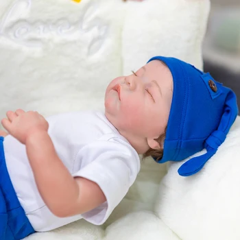 Bebe Renăscut Baby Doll 48cm Cu Alb, Cămașă cu mânecă Scurtă Și Pantaloni Albastru Simulare Păpușă Jucărie