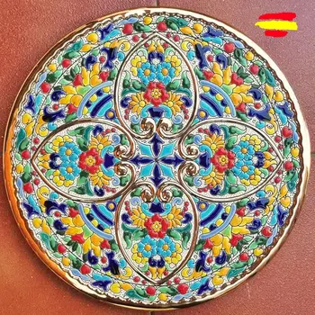 Placa ceramica-32 cm/12,6 cm Diametru-ceramica spaniolă-emailate până handmade-a făcut în Spania -Aur 24 k-ARTECER