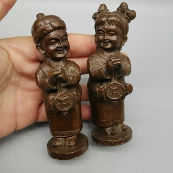 Colectie Chineză Violet Cupru Sculptate Tineri Băieți Și Fete Imagine De Oameni Rafinat Artizanat Metal Decor Acasă