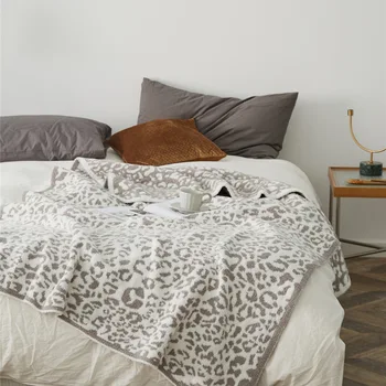 Gros De Iarna Cald Arunca Pătură De Culoare Trei Jacquard Elegant Dungă Marginea Delicate Leopard Tricotate Pat Confortabil Pături Carouri