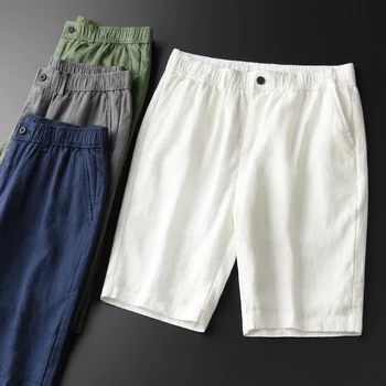 Vara Noi Subtire Lenjerie Casual Inalta Calitate Culoare Solidă Slim Moda Alb Bărbați pantaloni Scurți pentru Plus Dimensiune M-4XL