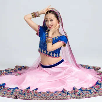 Costum Depășească India Lengha Sari Femeie Burtă de Dans de Performanță de Culoare Roz Minori vogă stil coreean