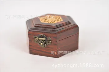 Mahon hexagonale caseta de bijuterii / clapetă naturale, lemn de Trandafir jade colier inel cutie / antic cutie de colectare