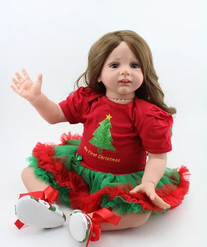 60cm Dimensiuni Mari Renăscut Copilul Păpușă Jucărie Realiste Vinil Printesa Copil Cu xmas rochie de Pânză Organism Viu Bebe Fata Cadou