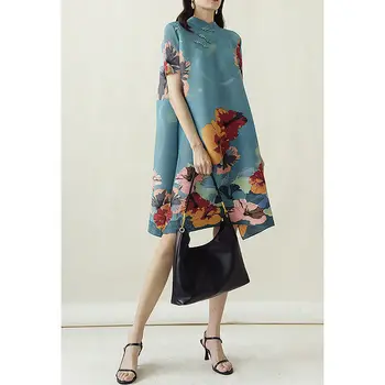 Femei rochie Vintage print 2022 vară liber de mari dimensiuni cheongsam îmbunătățit fusta plisata moda temperament scurt mânecă rochie