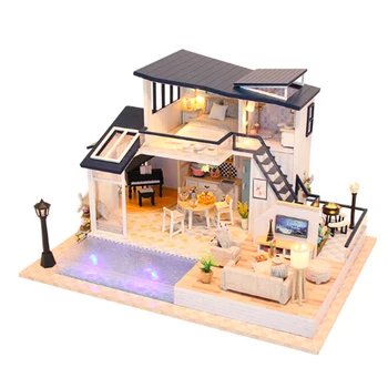 Creative DIY cabana Copii Adult in Miniatura casă de Păpuși din Lemn Kituri personalizate jucarie Sirena Trib clădire casă de păpuși cadou de ziua de nastere