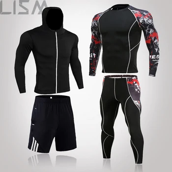 Termică pentru bărbați Costum de Sport Colanti Lenjerie de corp Termice de Moda de Cap de Lup de Compresie de Fitness MMA Rashguard Bărbați iute Uscat Trening