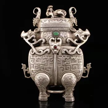 Unic Chineze Vechi de argint si gem STICLĂ,în formă de VACĂ, cu mark, transport Gratuit