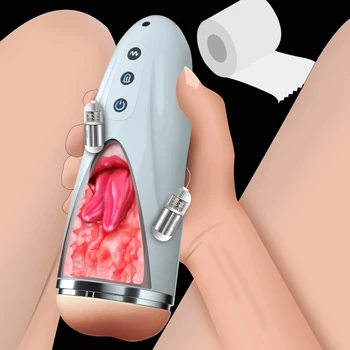 De sex masculin Automată Masturbator Cana cu 10 Vibratoare Lins Limbă Propuneri Realiste 3D Vagin Pussy Textura Oral Jucarii Sexuale pentru Barbati