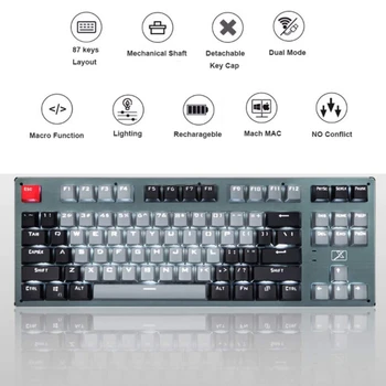 87-Cheie Tastatură Mecanică 2.4 G Wireless Și Bluetooth Trei Modul Rechargeable Gaming Keyboard Pentru MAC Tablet