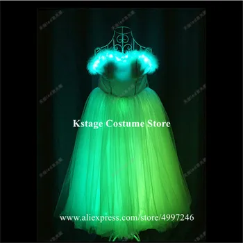 DMX programabile rochie de seară bar partid poartă plin de culoare luminoase pene fusta lumina RGB led costum colorat costum de scenă bar
