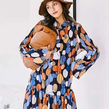 Primavara-Vara Imprimare Șifon Rochie De Moda Pentru Femei Vintage Maneca Lunga Pierde O Linie De Rochii De Sex Feminin Coreeană Rochie Eleganta Streetwear