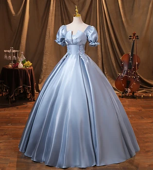 Light blue bubble sleeve Quinceanera rochie de minge rochie lunga epocă a Renașterii medievale printesa Victoria/petrecere