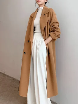 Față-verso haină de stofă de lână femeii haina de tweed 2021 toamna și iarna noi cașmir liber mediu și lung coreean silueta de Cămilă